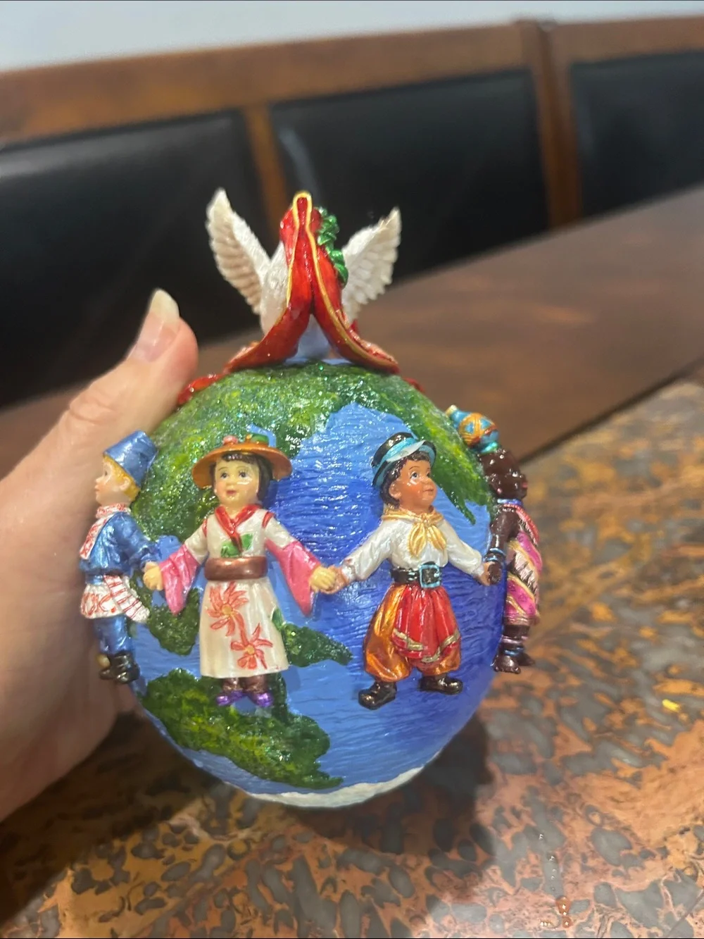 2000 Holiday Dove Globe Ornament with Multicolor Figures